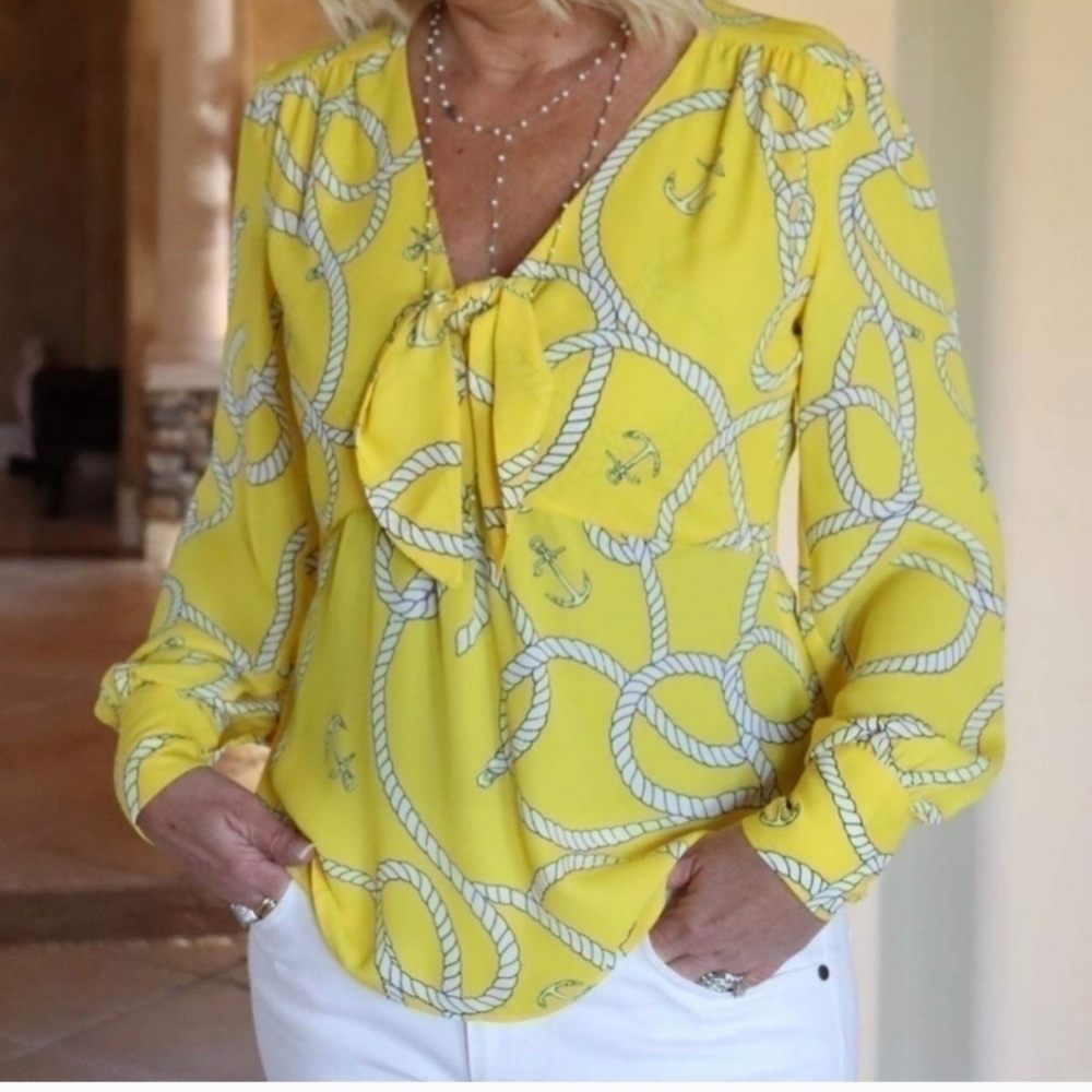 CAbi Yellow Reef Knot Nautical Blouse size small NWOT‎ - Picture 3 of 9